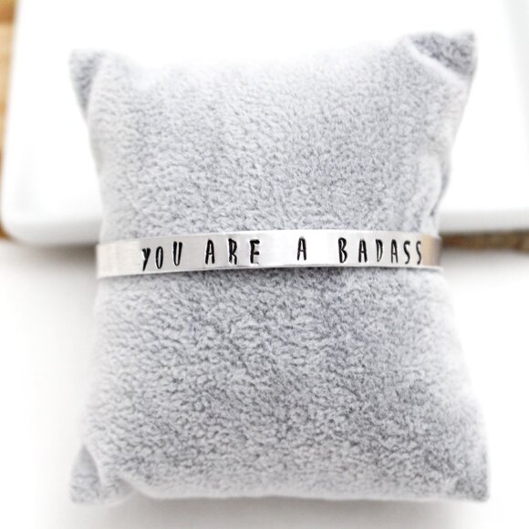 You Are A Badass - Hand Stamped Anodized Aluminum Bangle - Adjustable - Picture 11 of 11